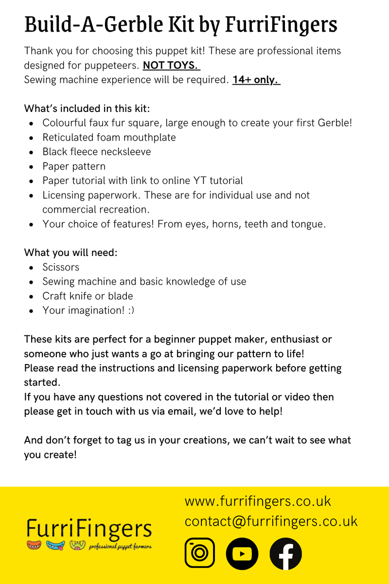 Gerble Hand Puppet Gerble Puppet Kit - Build your own!